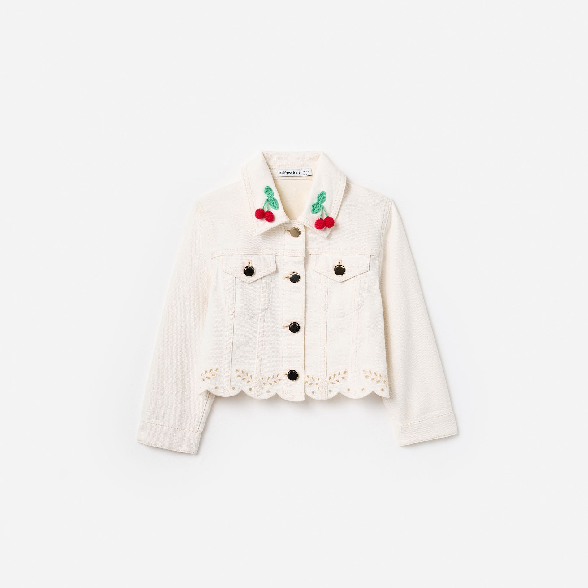 Cream Denim Cherry Motif Jacket