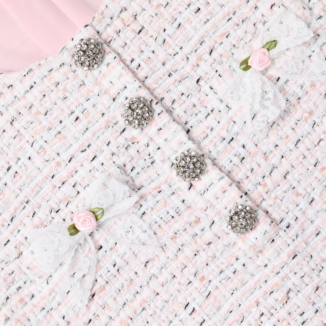 Pink Boucle Lace Bow Dress