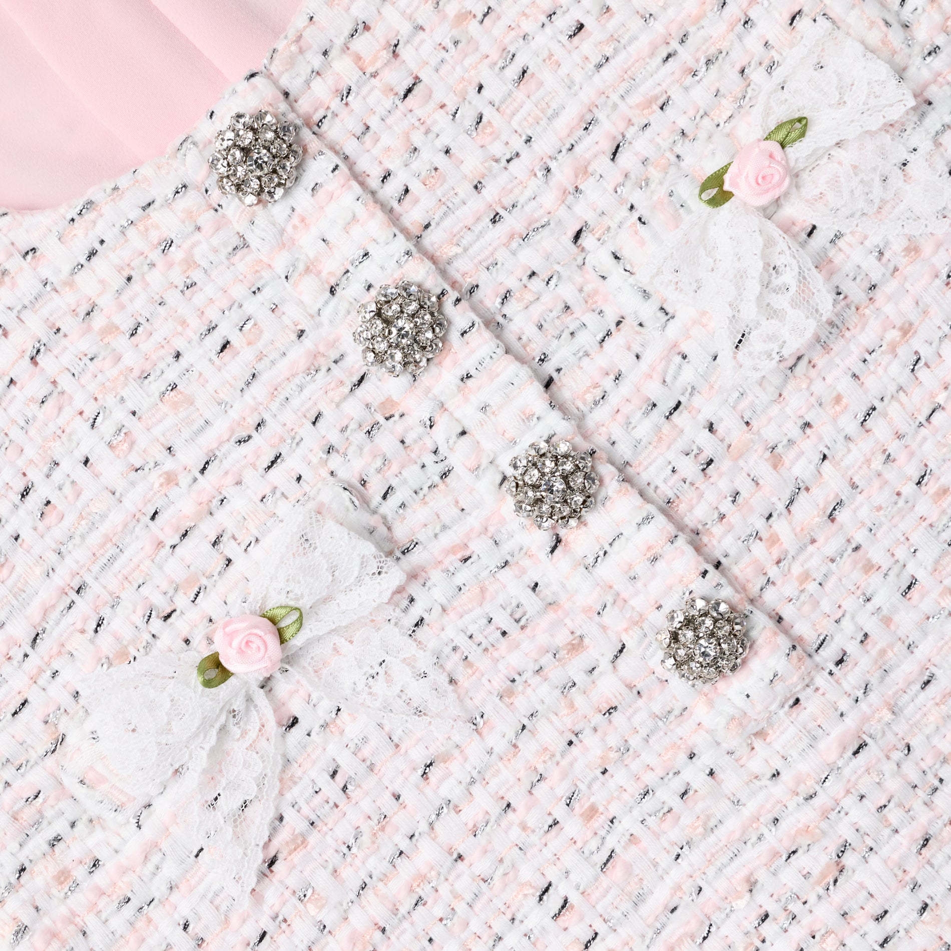 Pink Boucle Lace Bow Dress