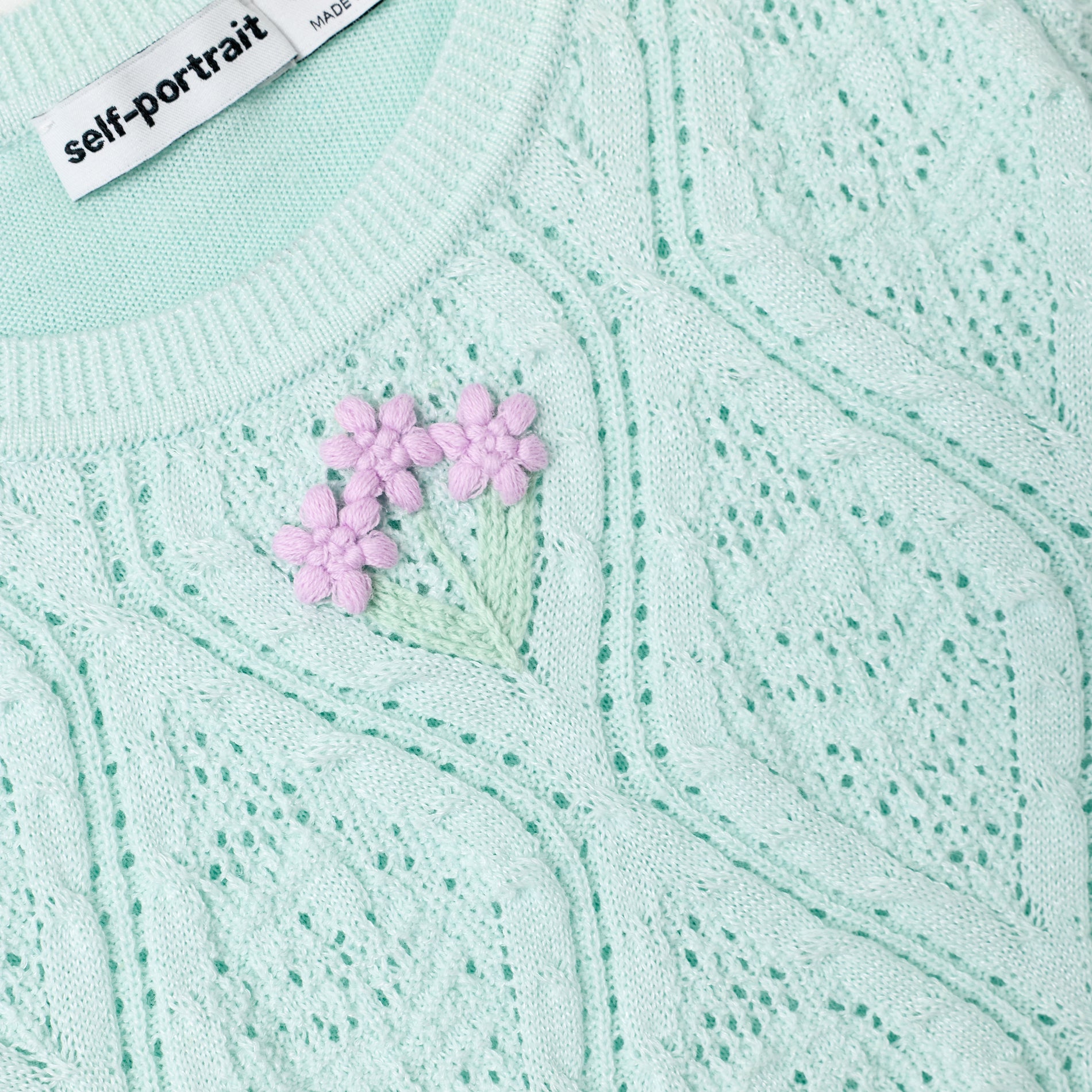 Mint Flower Embroidered Knit Dress