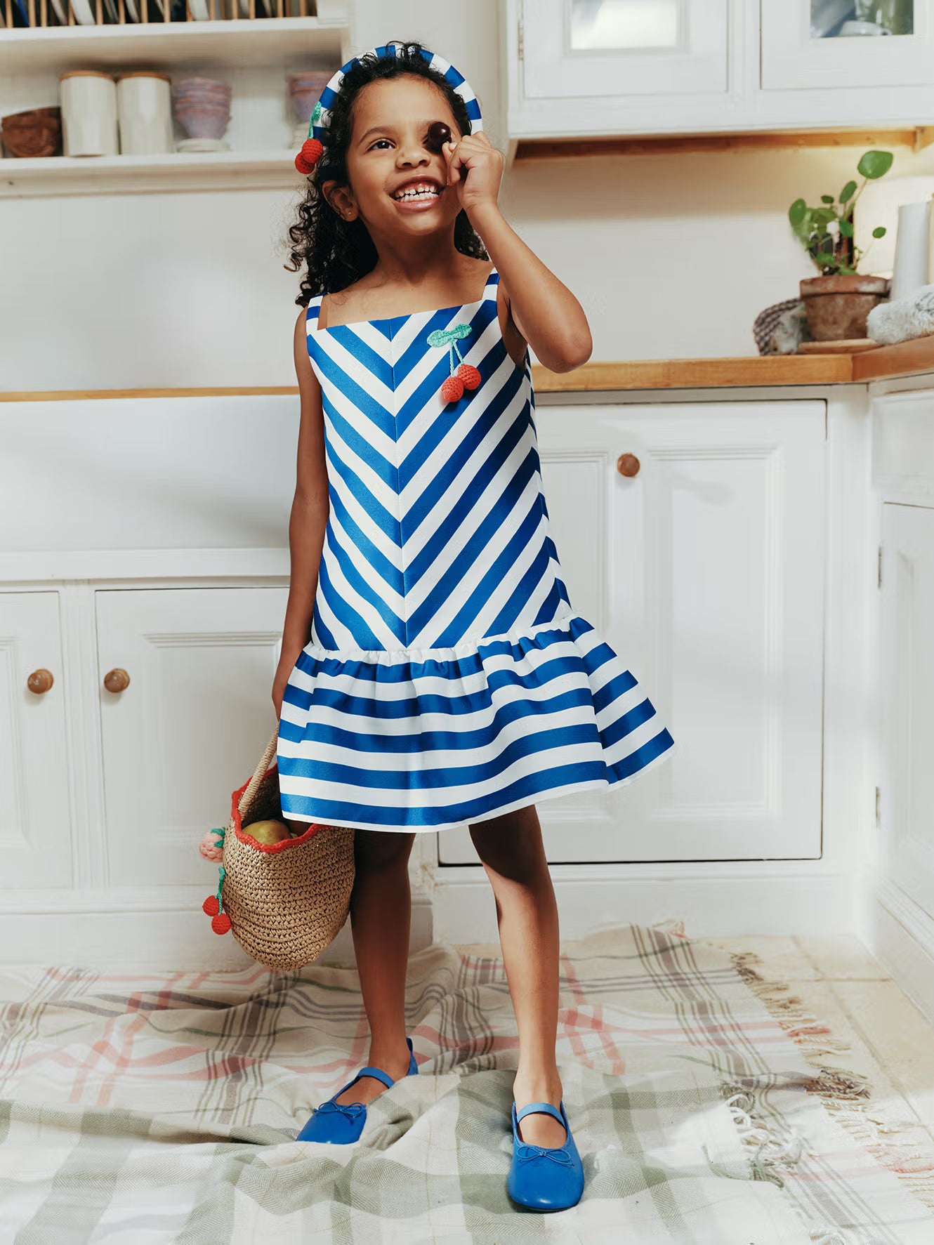 Navy Striped Cherry Motif Headband