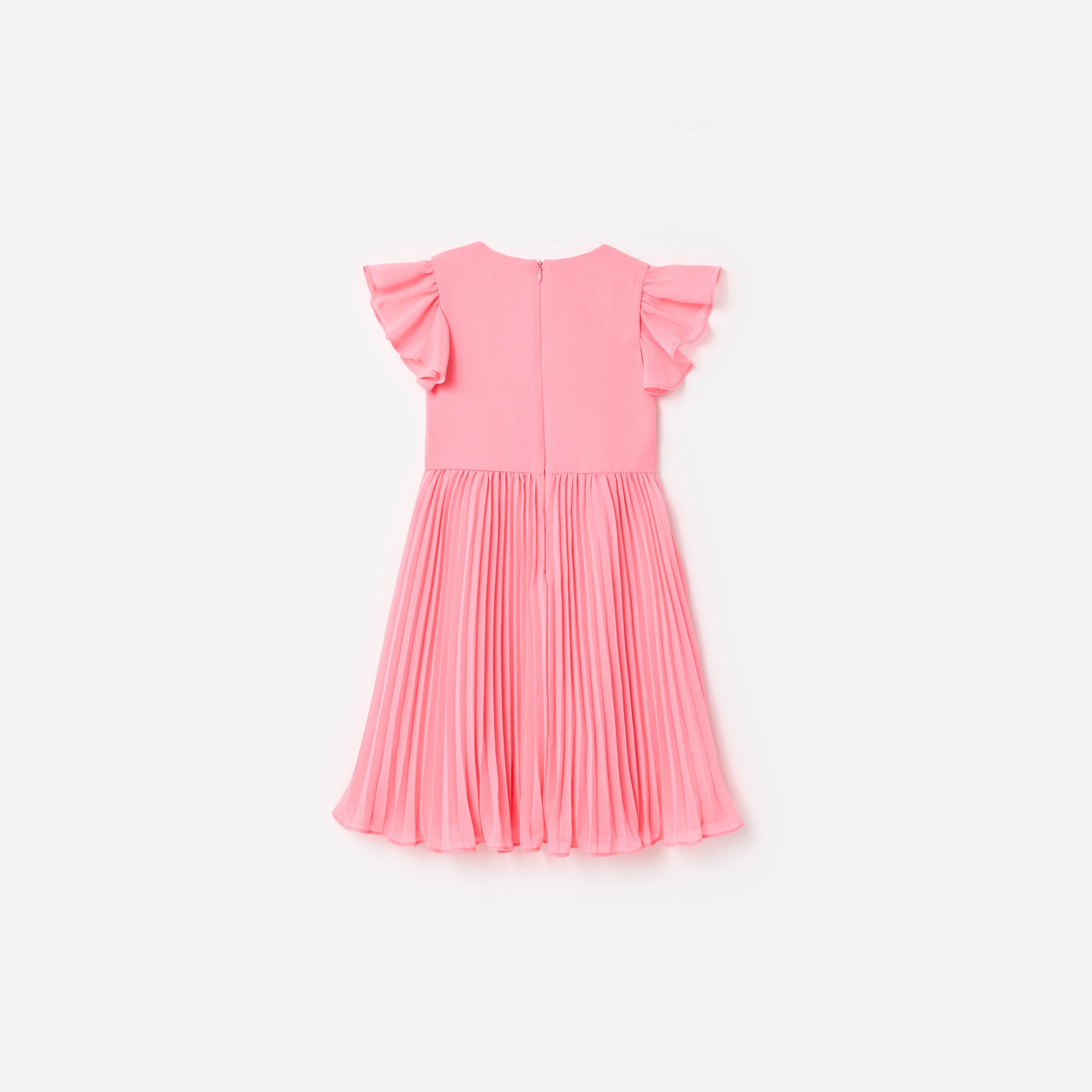Pink Chiffon Lace Trim Dress