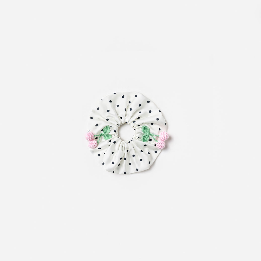 Cream Polka Dot Cherry Scrunchie