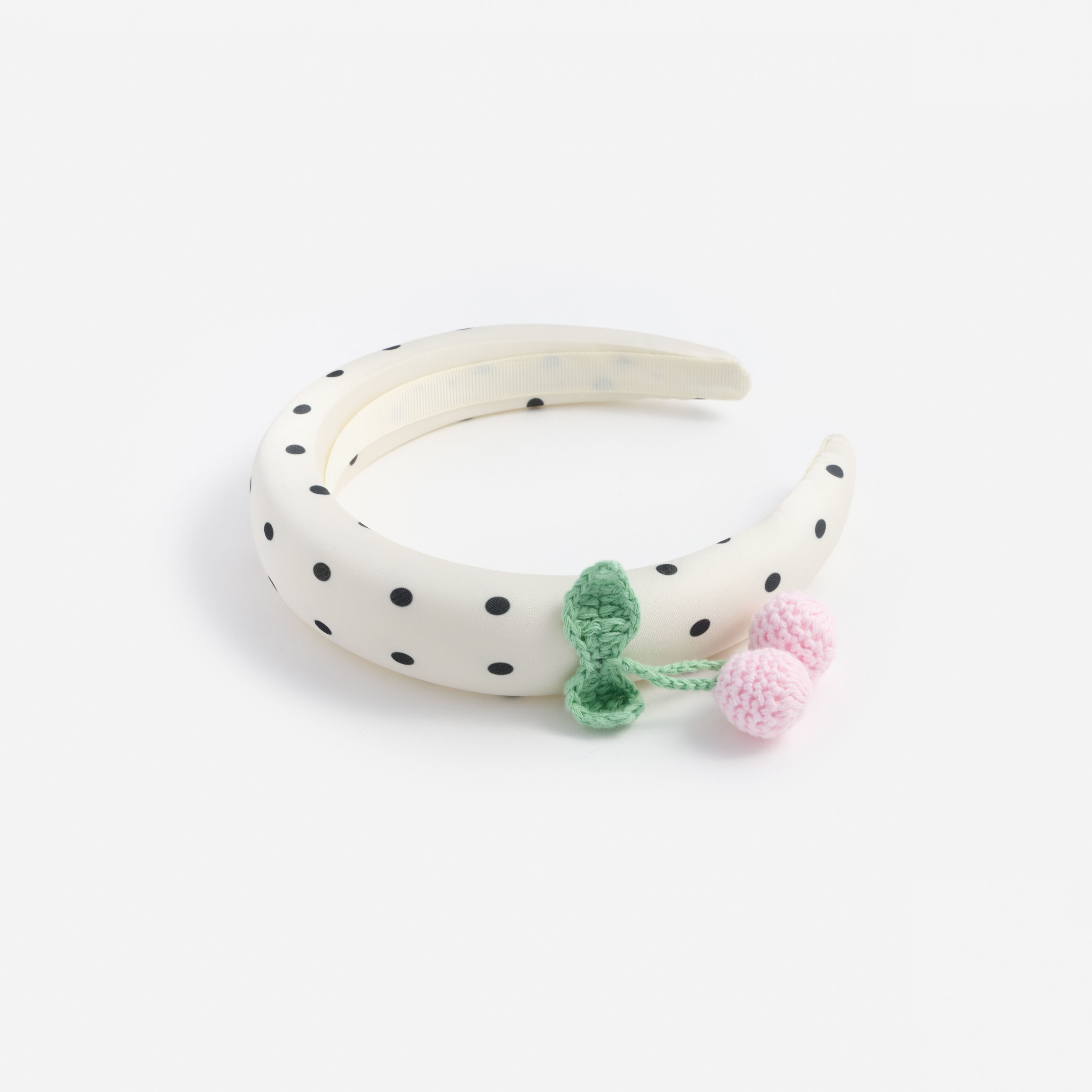 Cream Polka Dot Cherry Motif Headband
