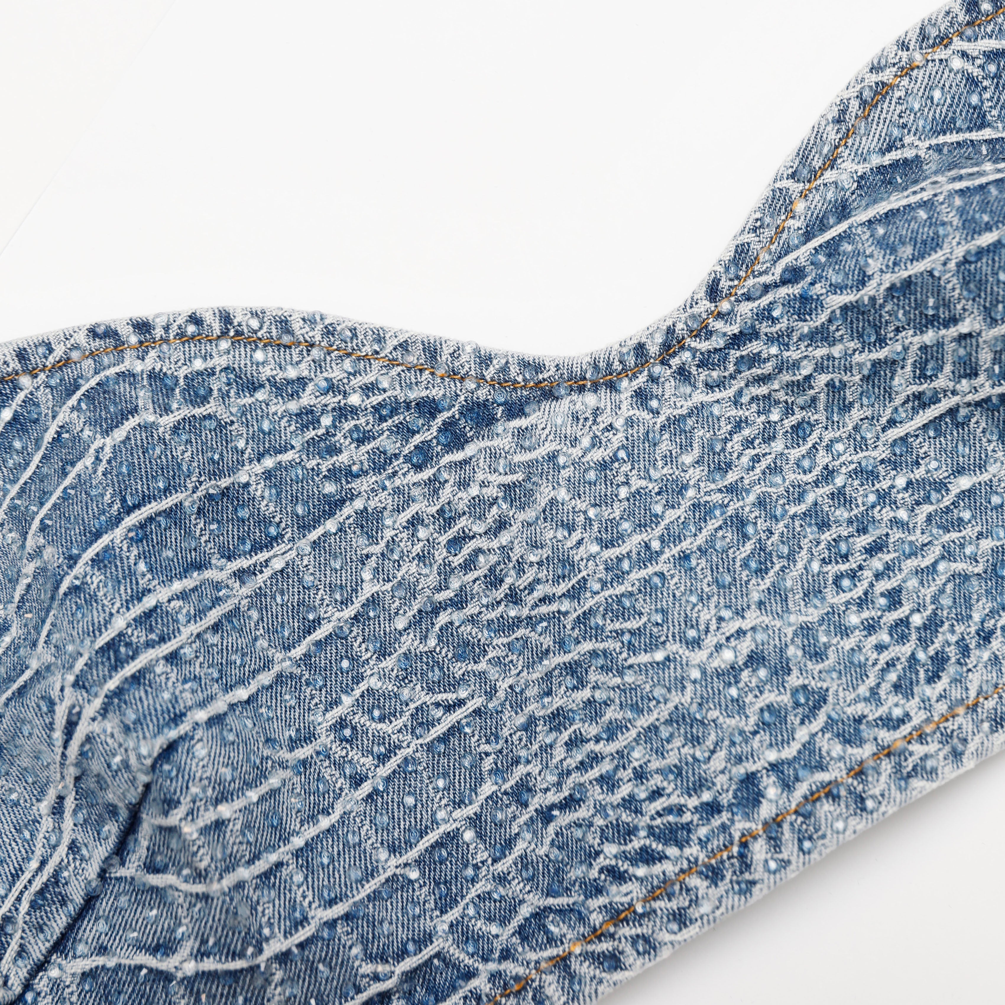 Rhinestone Croc Effect Denim Bralette