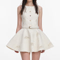 Cream Broderie Denim Sleeveless Mini Dress
