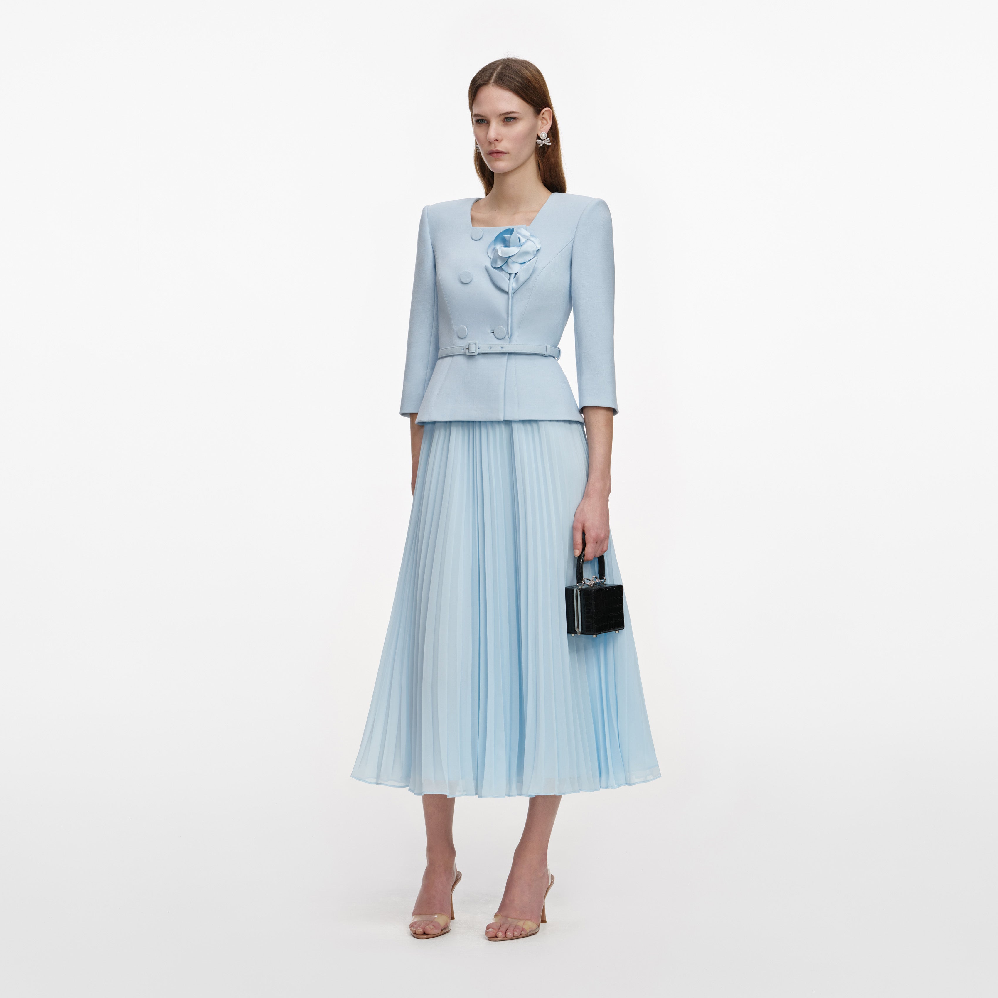 Blue 3D Flower Chiffon Midi Dress