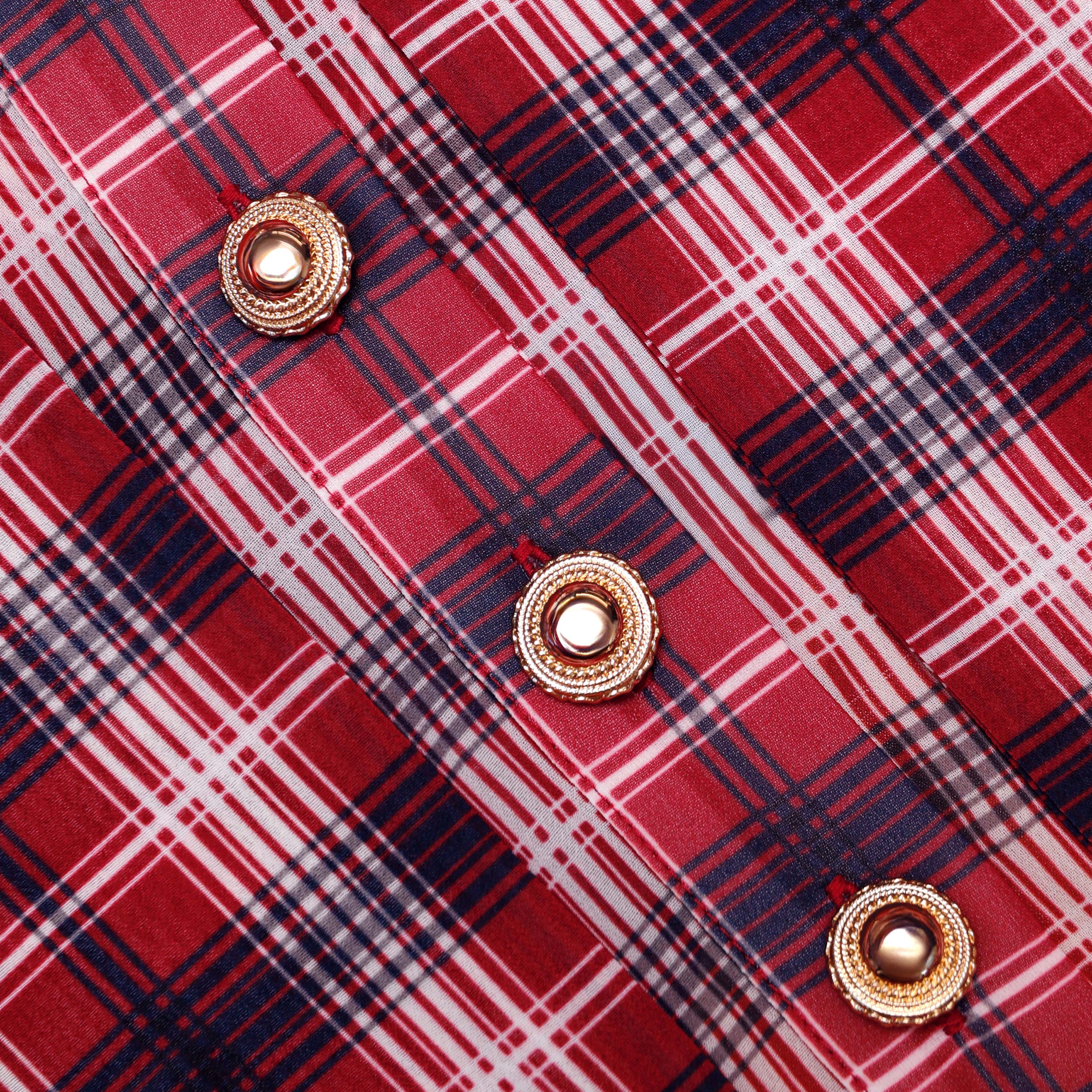 Burgundy Check Chiffon Midi Dress