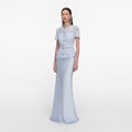 Blue Lace Satin Maxi Dress