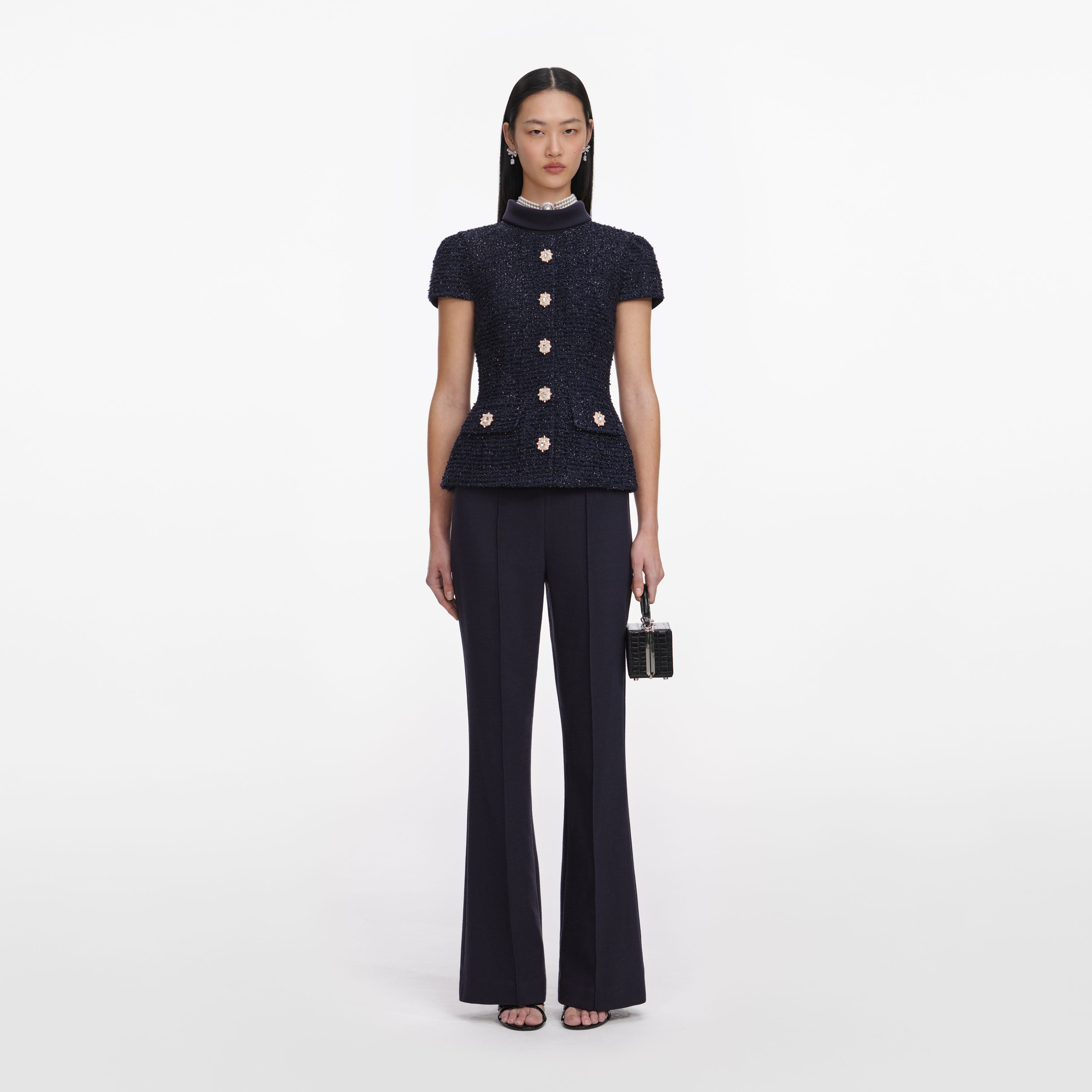 Navy Metallic Boucle Jumpsuit