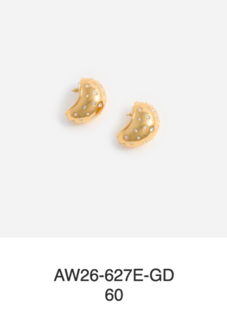 Gold Curved Crystal Earring