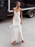 Cream Floral Sequin Maxi Dress
