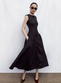 Black Boucle Sleeveless Midi Dress