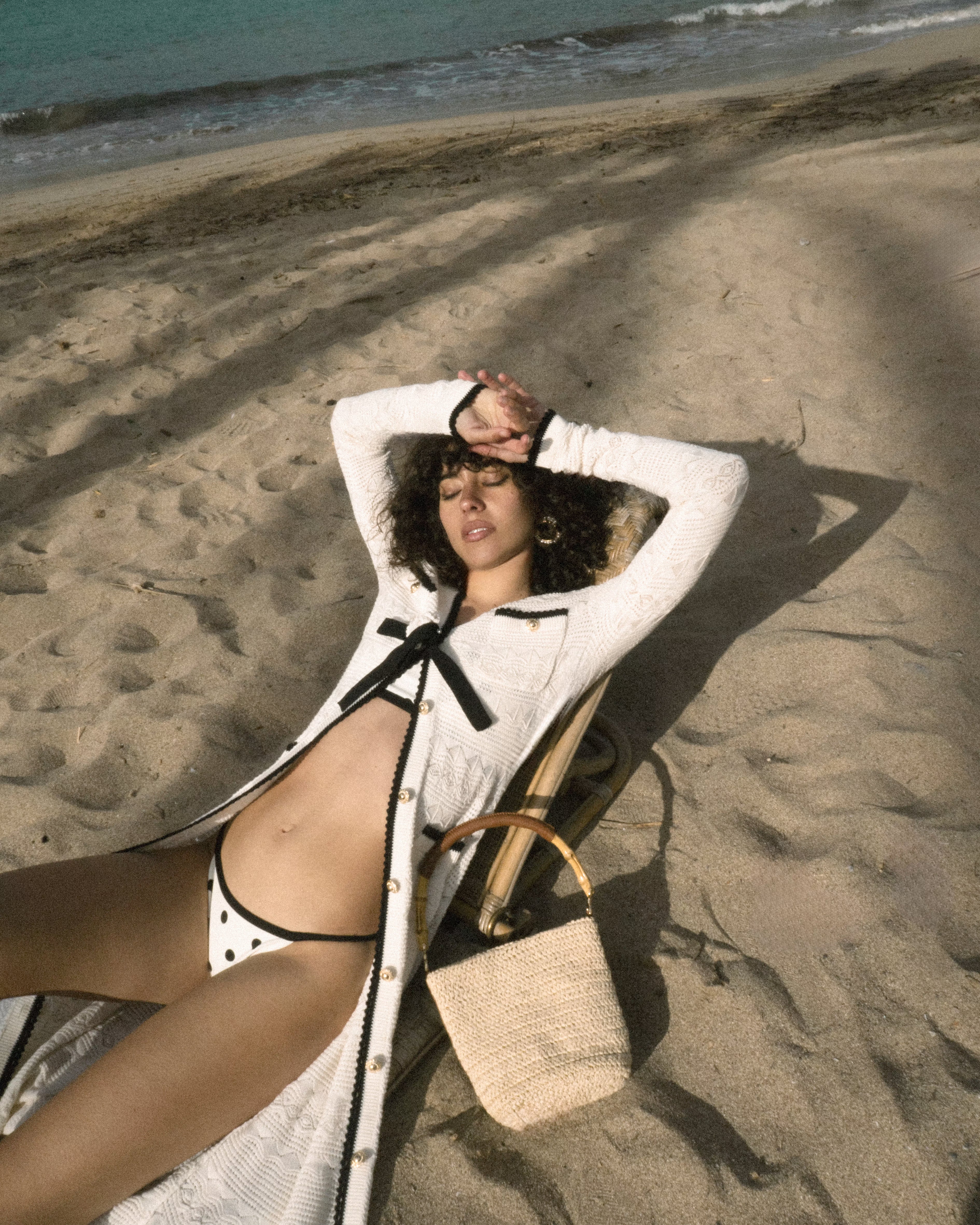 White Pointelle Knit Long Cardigan