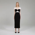 Black And White Crepe Bow Midi Dress