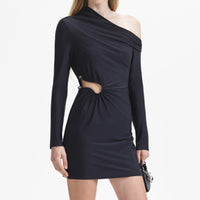 Black Jersey Cut Out Asymmetric Mini Dress