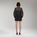 Black Floral Guipure Puff Sleeve Blouse