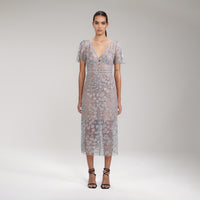 Embroidered Blossom Fitted Midi Dress