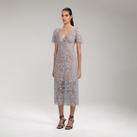 Embroidered Blossom Fitted Midi Dress