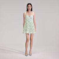 Green Floral Print Mini Dress