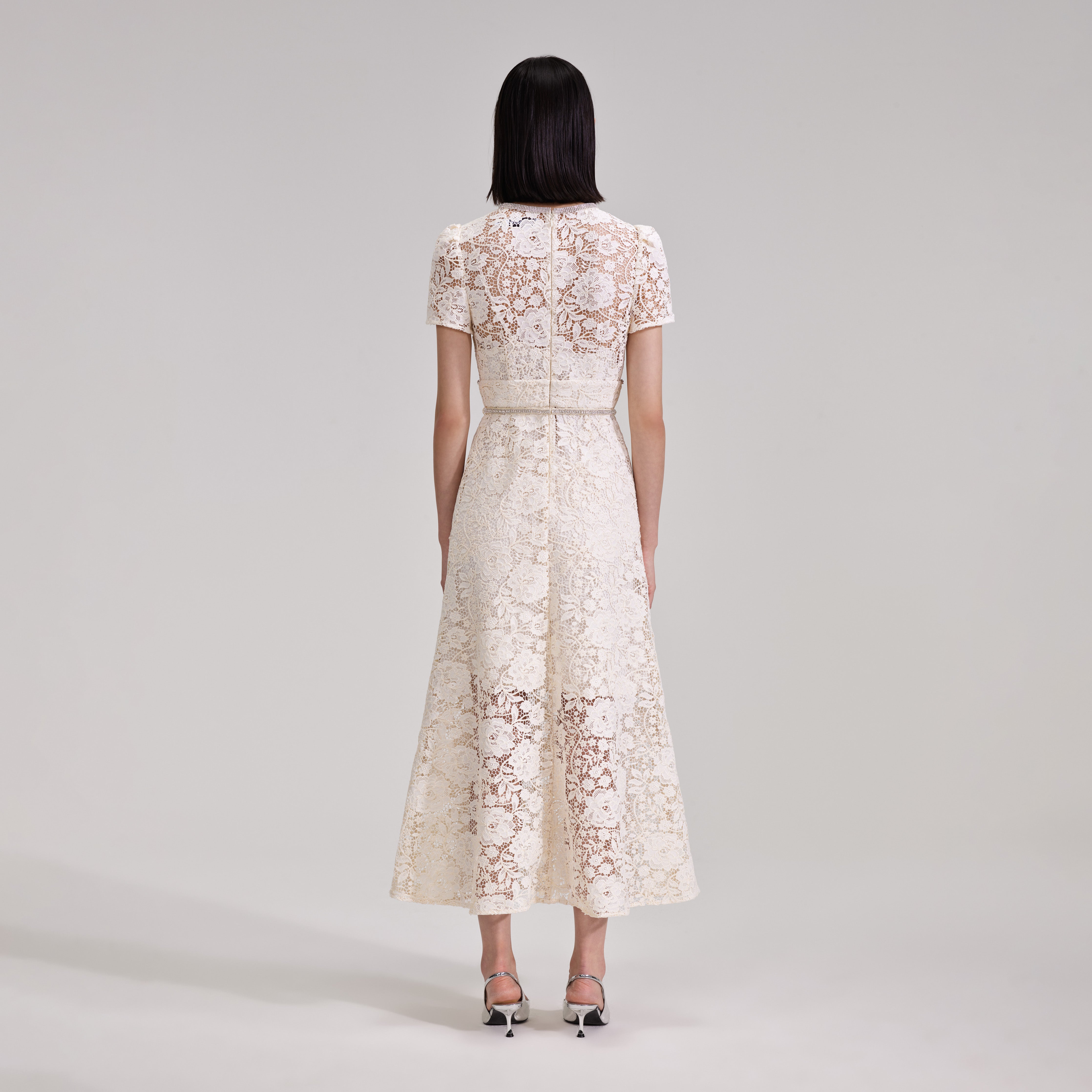 Lace midi dress with 2025 sleeves