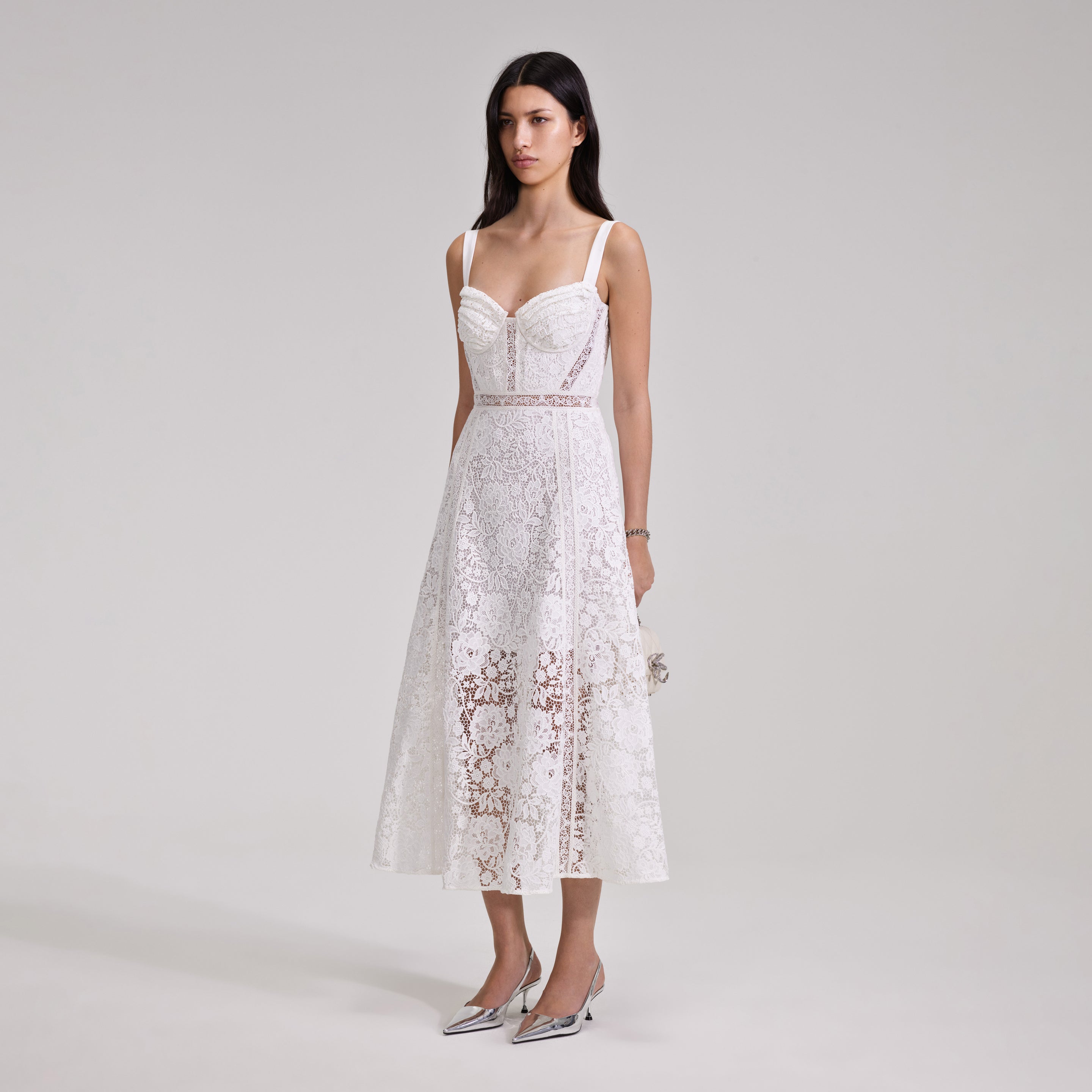 White Cord Lace Midi Dress – self-portrait