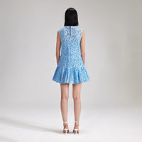 Blue Broderie Mini Dress