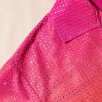 Pink Rhinestone Taffeta Cropped Shirt