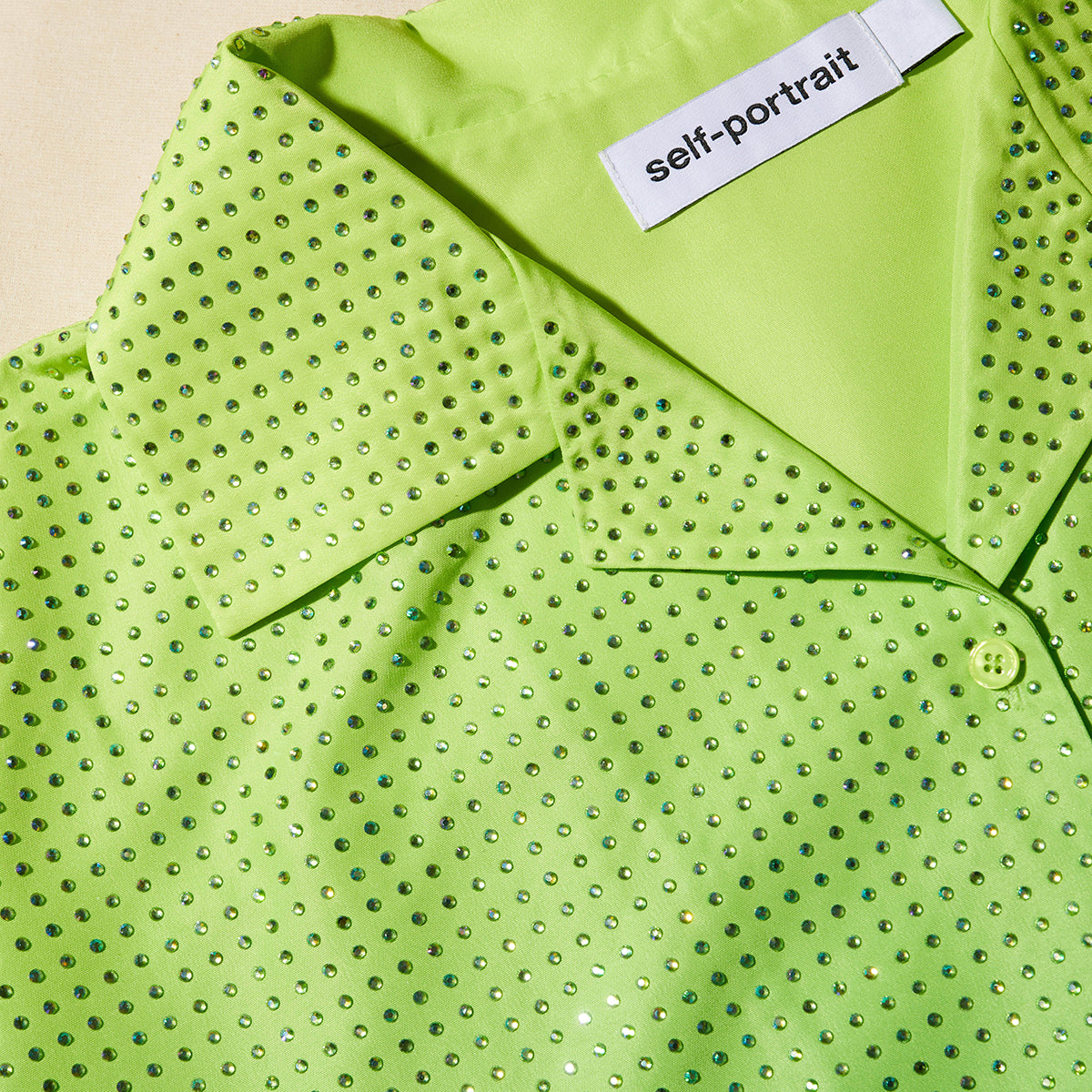 Green Rhinestone Taffeta Shirt