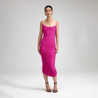 Pink Rhinestone Midi Dress