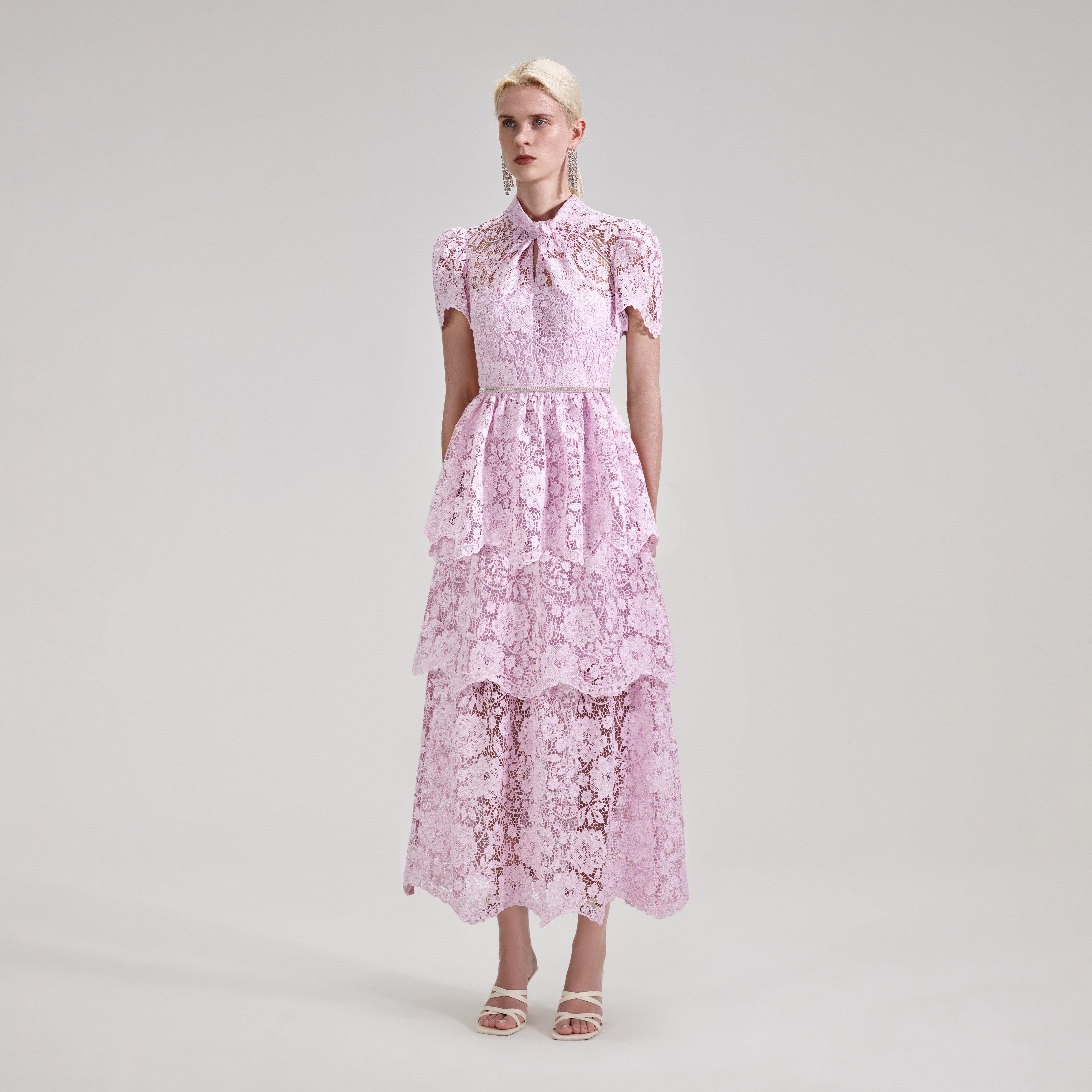 Lace tiered midi dress sale