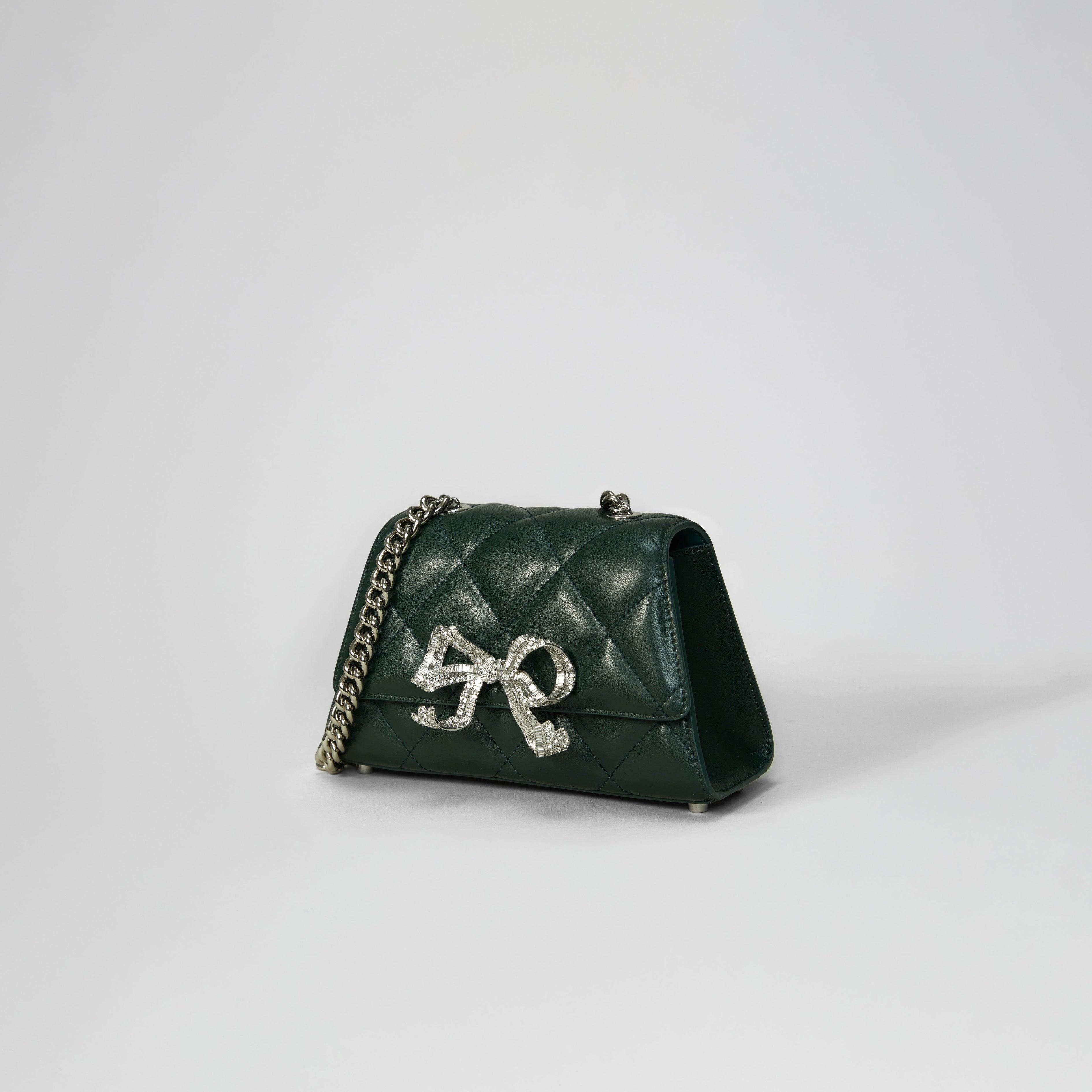 Green Quilted Shoulder Mini Bow Bag