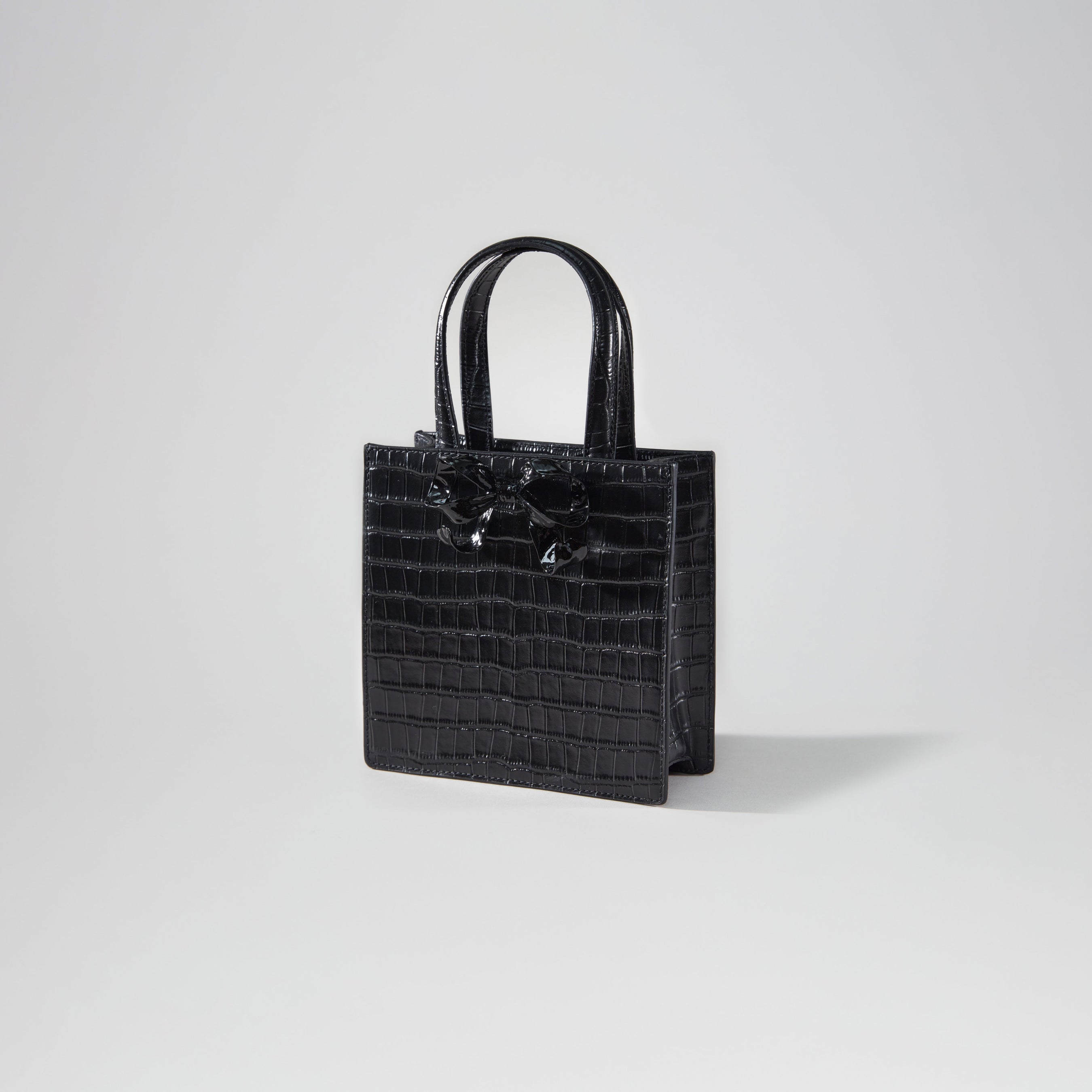 Black Croc Mini Tote Bow Bag