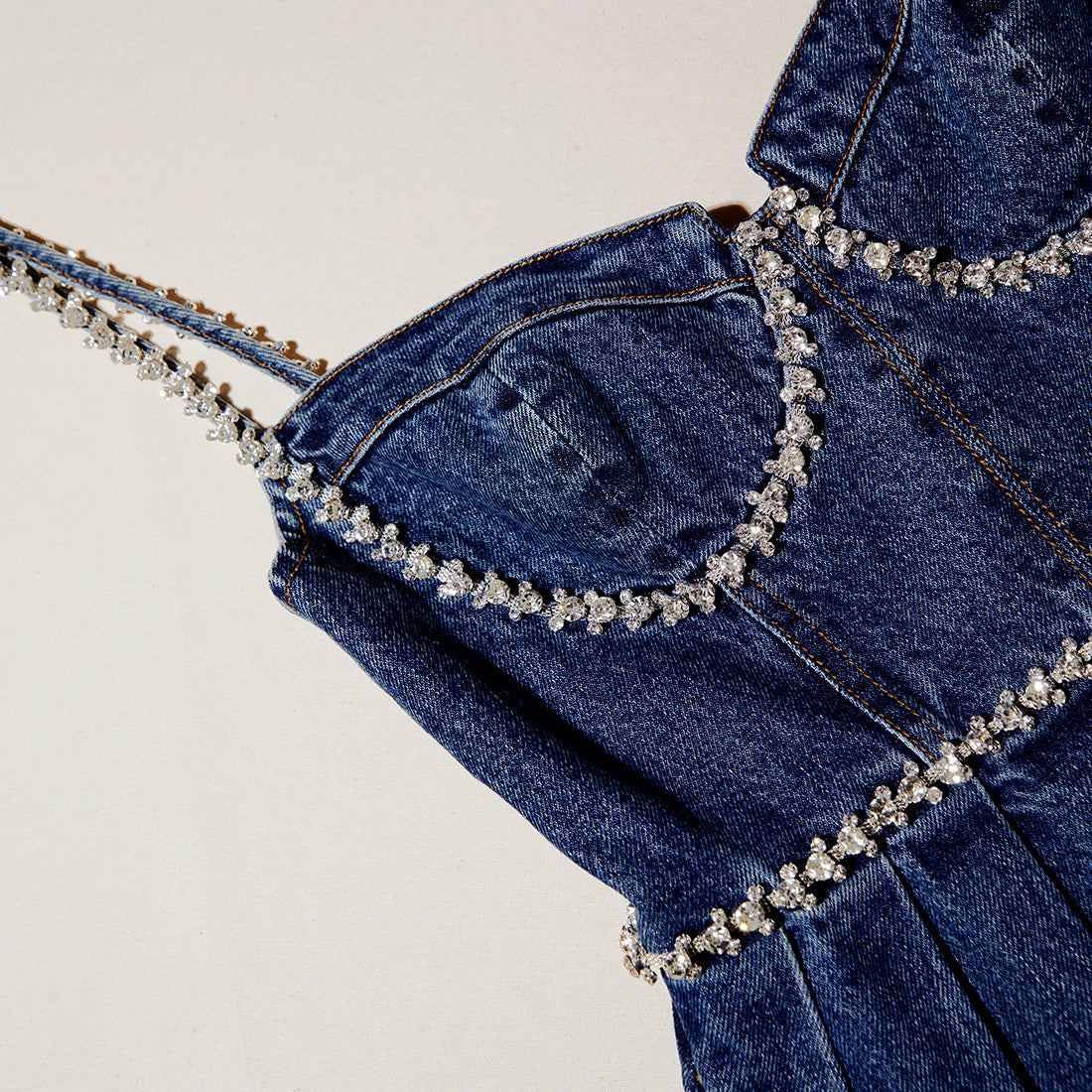 Diamante Detail Denim Mini Dress self portrait