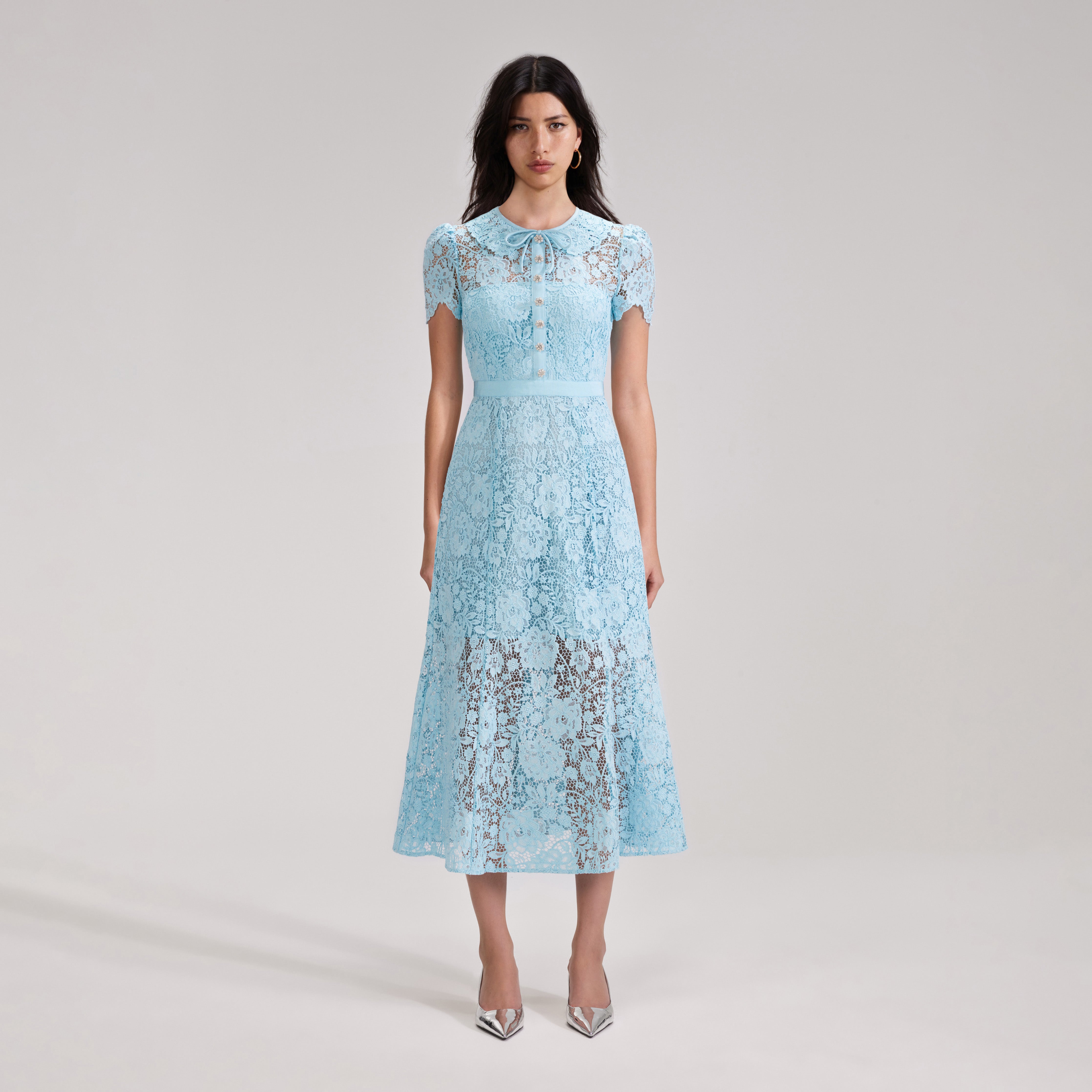 Light blue lace cheap midi dress