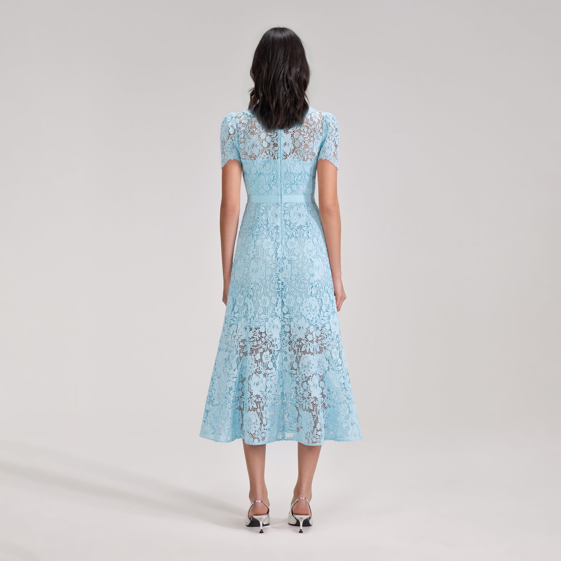 Pale Blue Cord Lace Midi Dress selfportrait