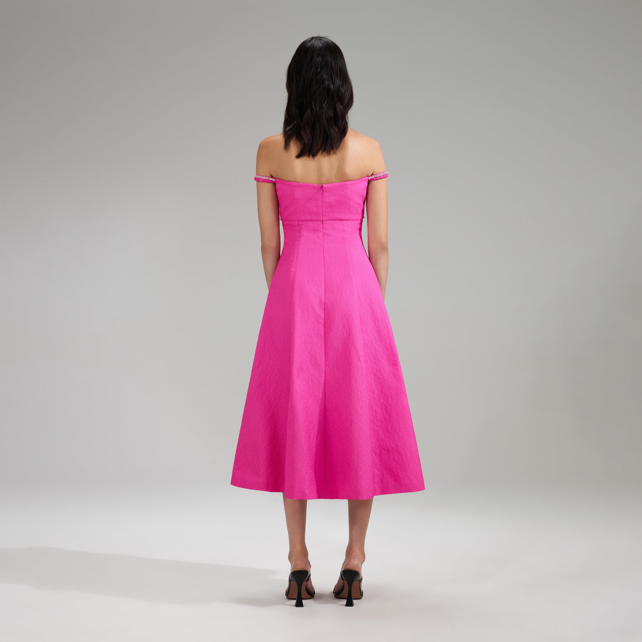 Pink Textured Diamante Detail Midi Dress