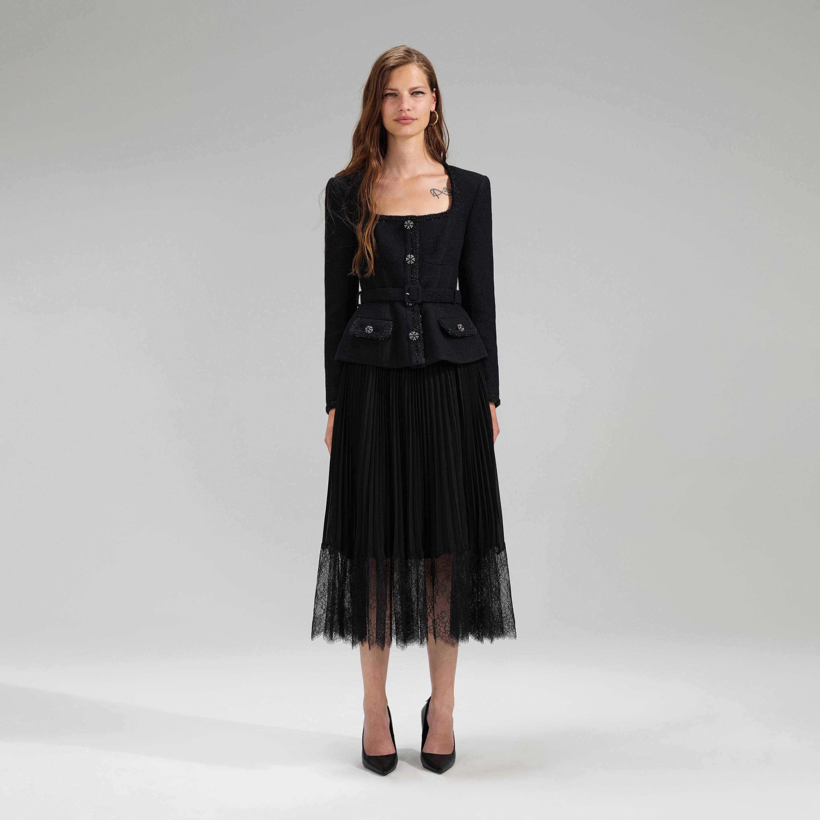 Black Tailored Bodice Midi Dress – self-portrait