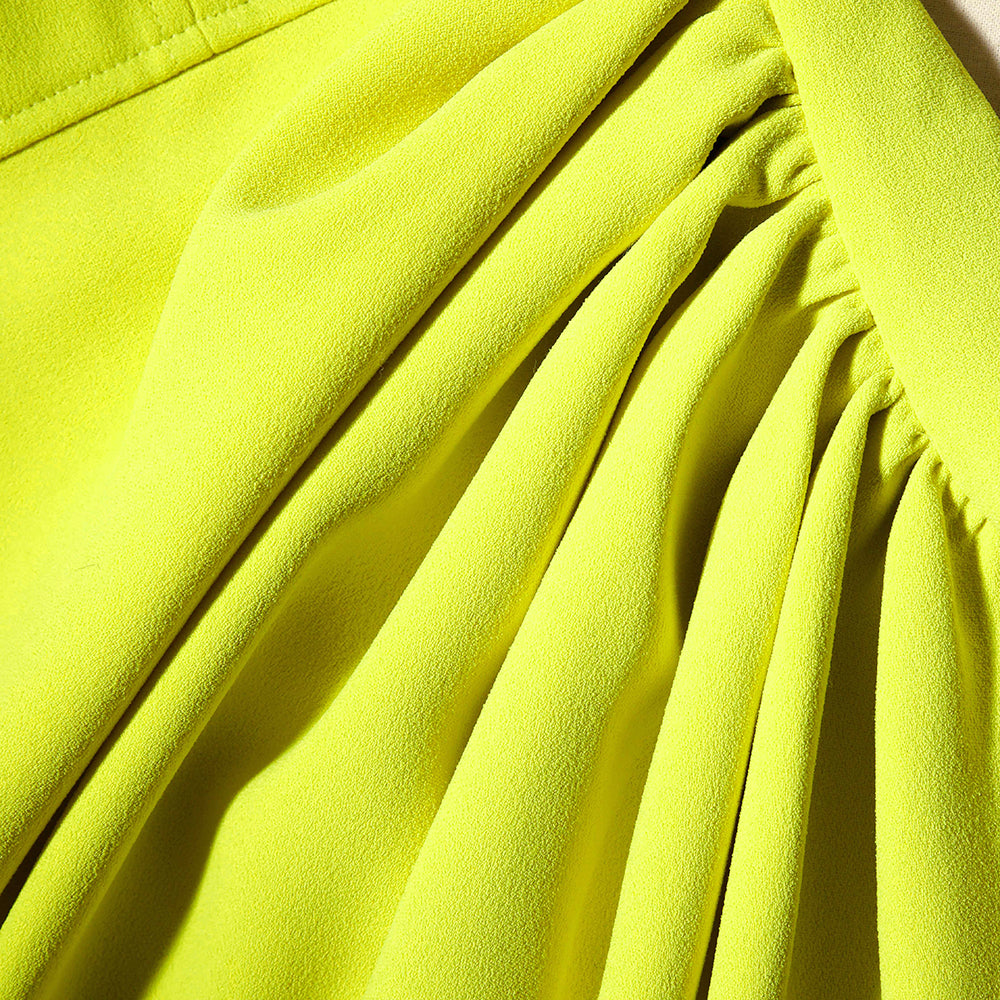 Lime Crepe Ruched Midi Dress