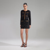 Black Sequin Knit Mini Skirt