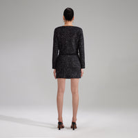 Black Sequin Knit Mini Skirt