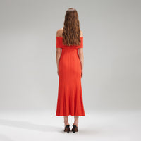 Red Viscose Knit Midi Dress
