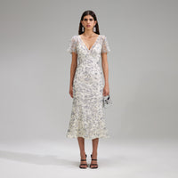 Champagne Sequinned Midi Dress