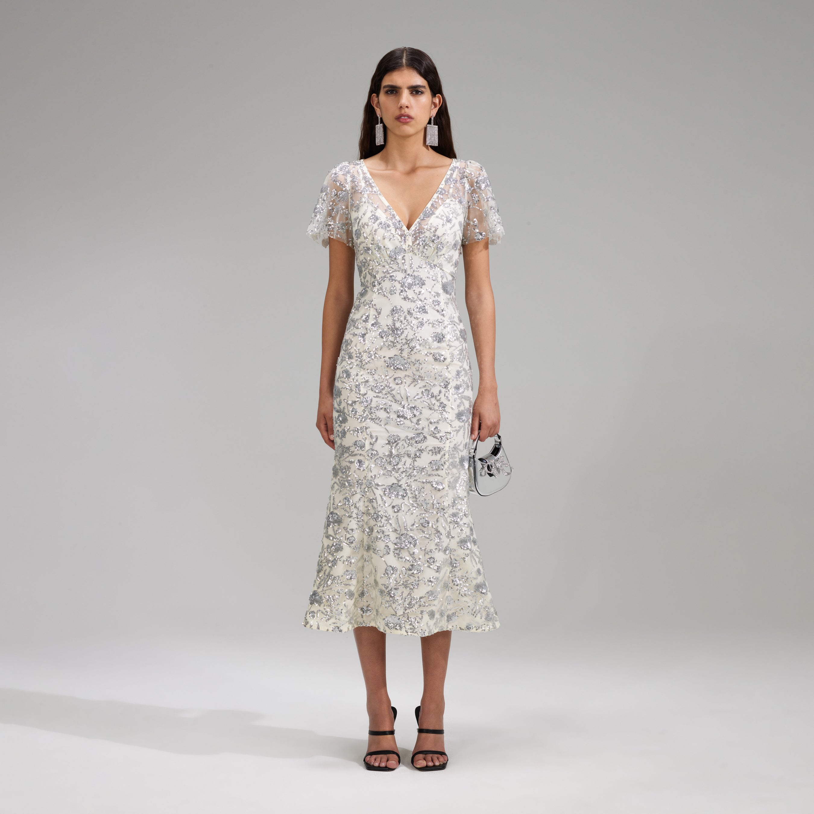 Champagne Sequinned Midi Dress