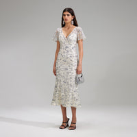 Champagne Sequinned Midi Dress