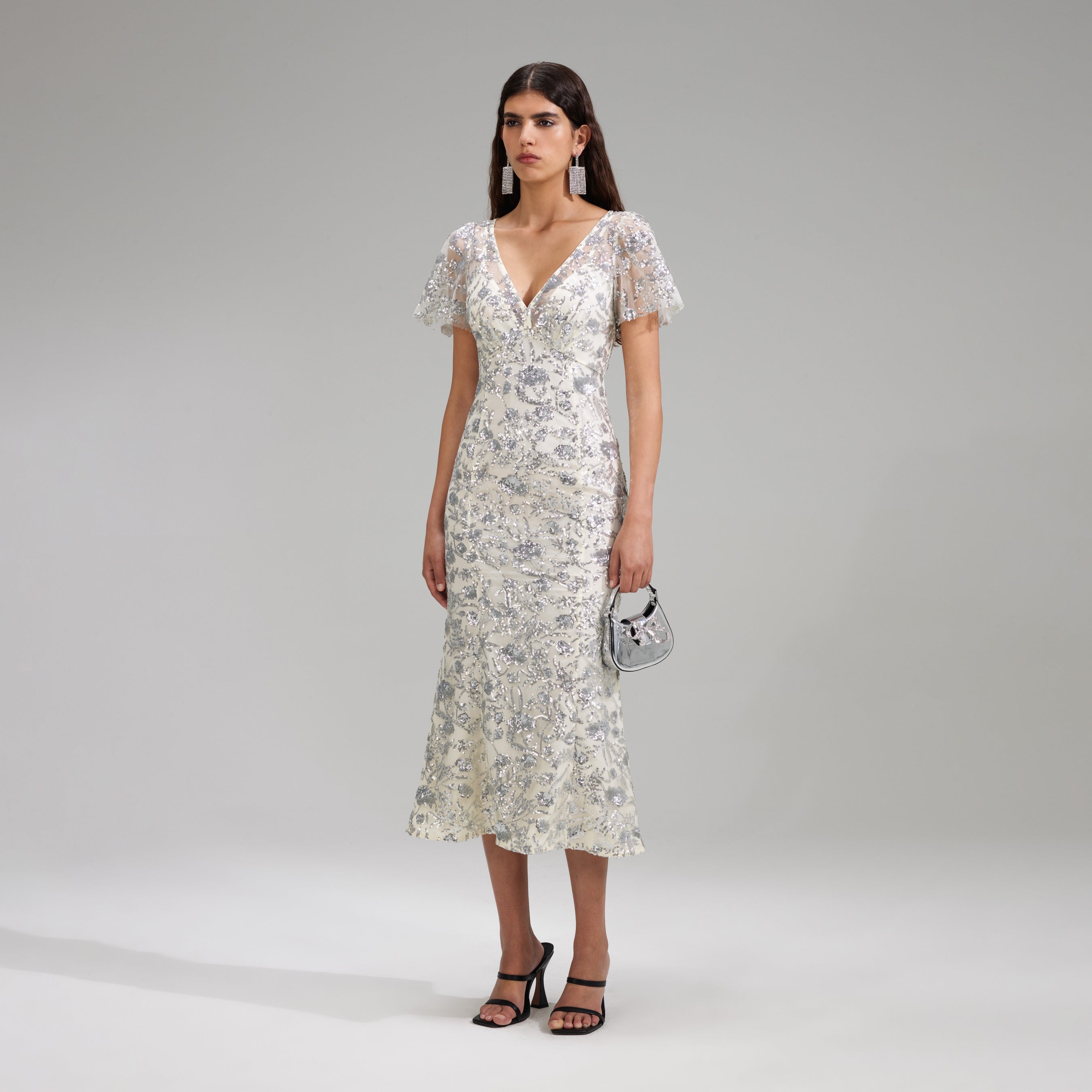Champagne Sequinned Midi Dress