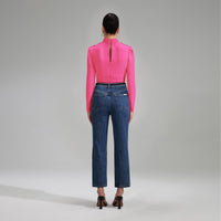 Pink Stretch Crepe Twisted Collar Top