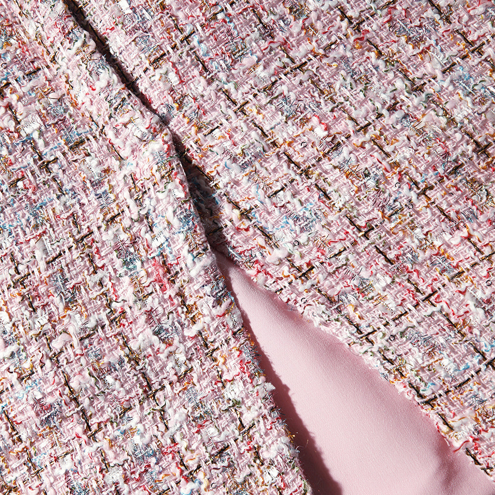 Pink Boucle Rhinestone Detail Mini Dress