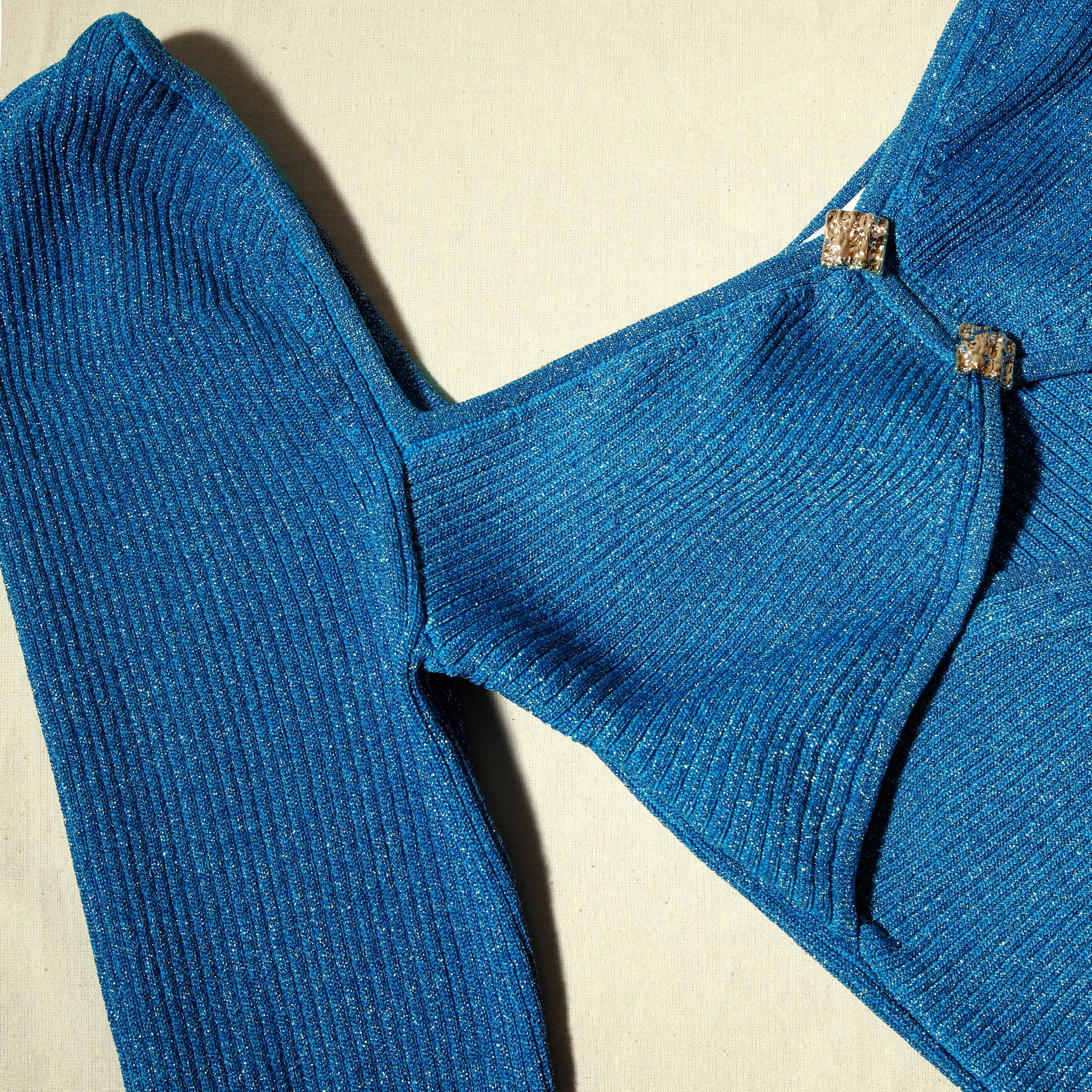 Blue Lurex Sweetheart Knit Midi Dress