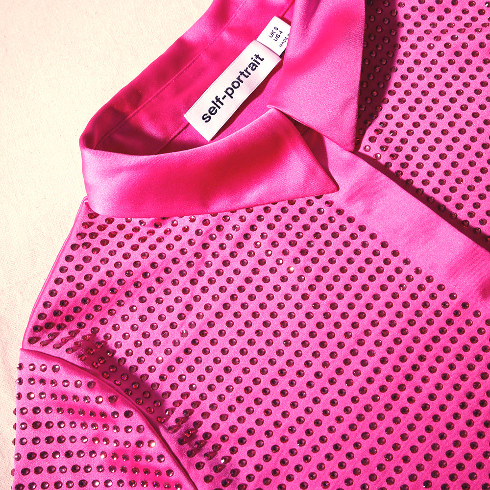 Pink Rhinestone Satin Shirt